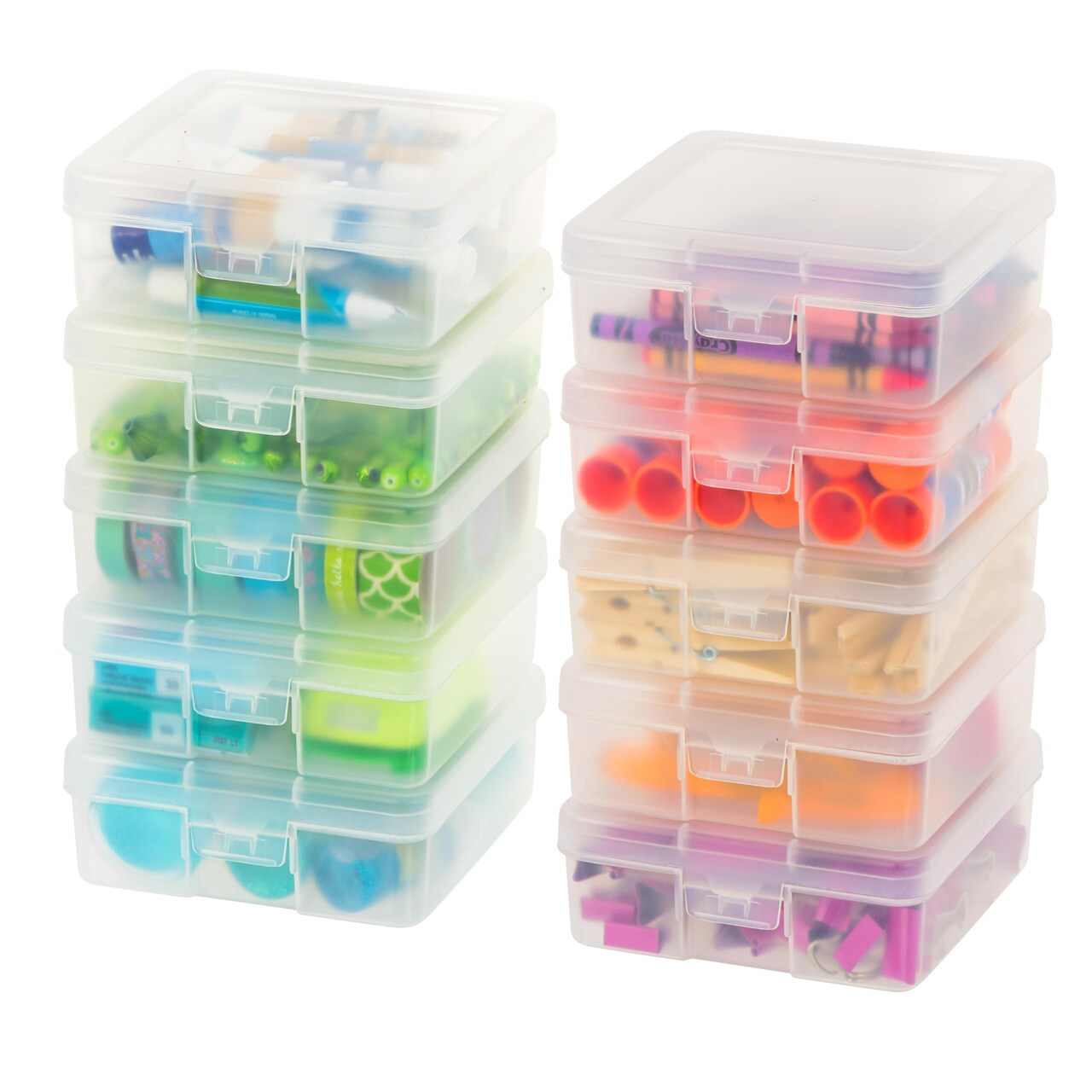 Pencil Case Boxes, 10-Pack, |Made in USA|, Plastic Bead Organizing Containers with Snap Lid for Arts, Crafts, Ephemera, Stickers, & Dance Cheer, Clear - Small
